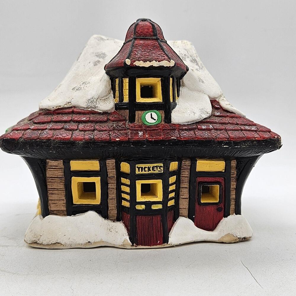 Unmarked Christmas Village Brookshire Train Station House Snow Ceramic Figurine